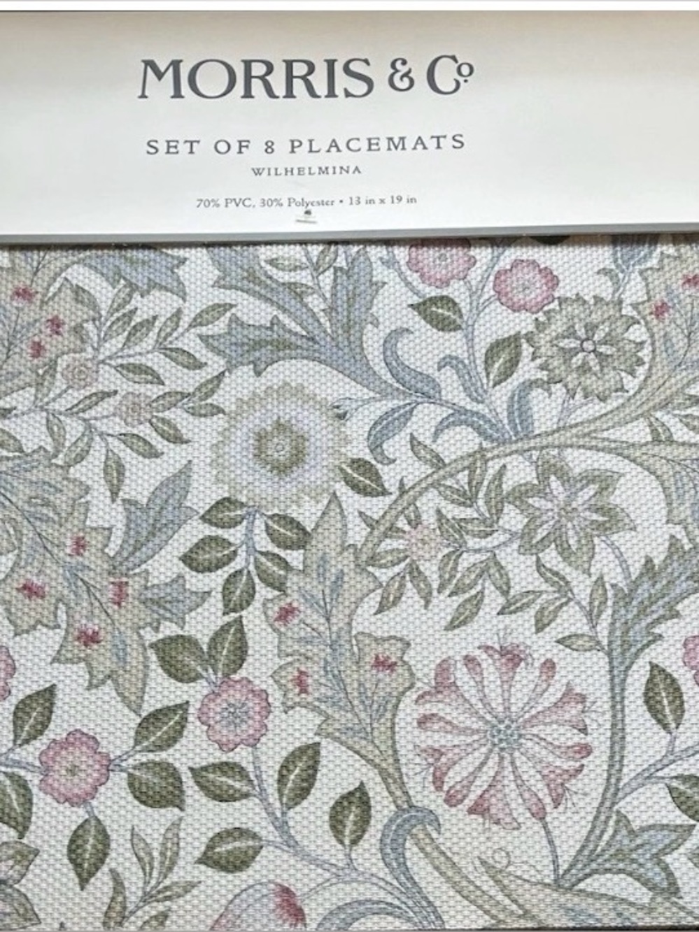 Set of 8 William  MORRIS & CO. PVC & Polyester PLACEMATS Wilhemina 13x19